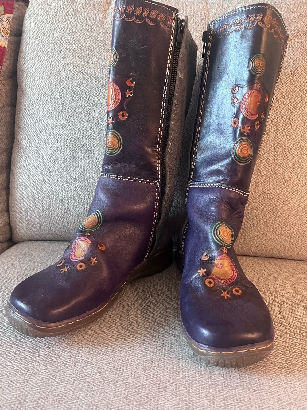 Women’s Purple Engraved Leather Mid-Calf Boots from Chile